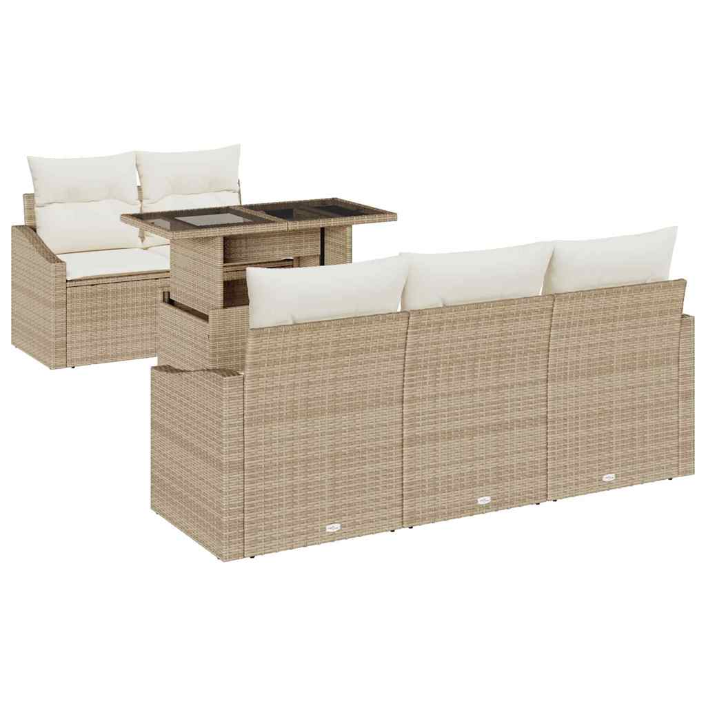 Havesofa Sæt 6 stk. Beige og creme polyrattan