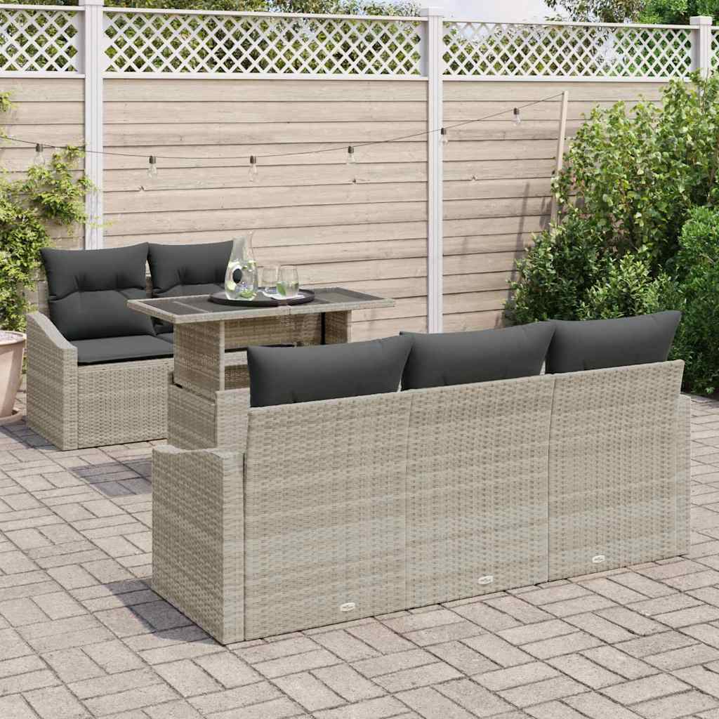 Havesofa Sæt 6 stk. Lysegrå polyrattan