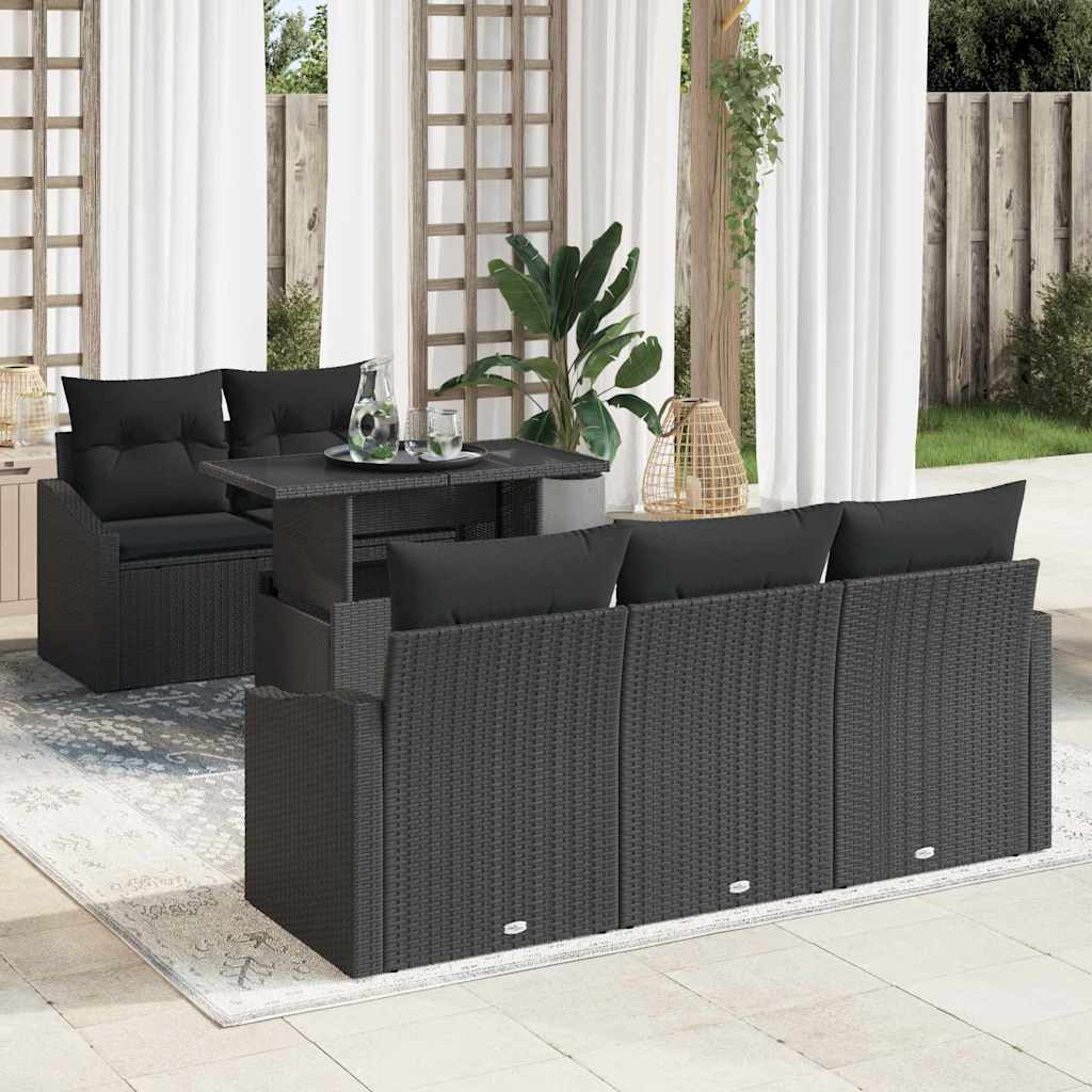 Havesofa Sæt 6 stk. Sort polyrattan