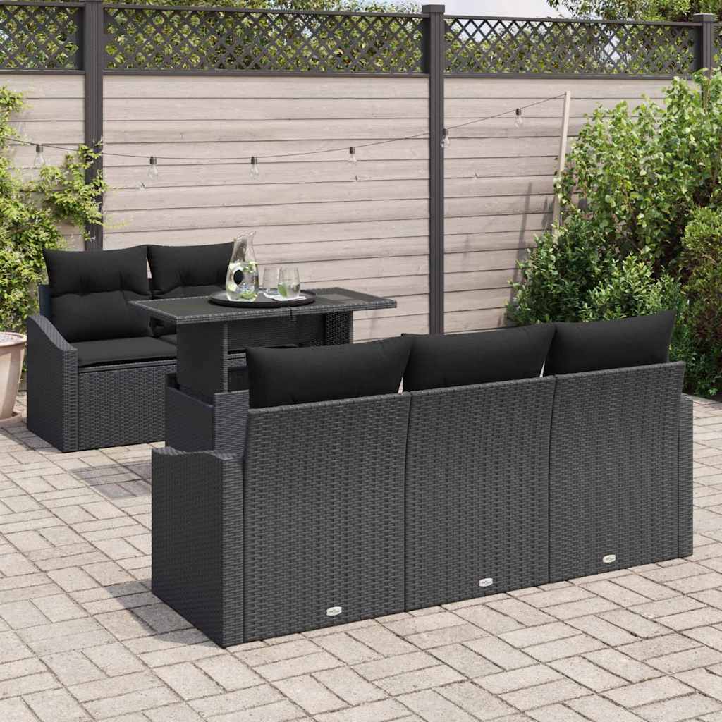 Havesofa Sæt 6 stk. Sort polyrattan