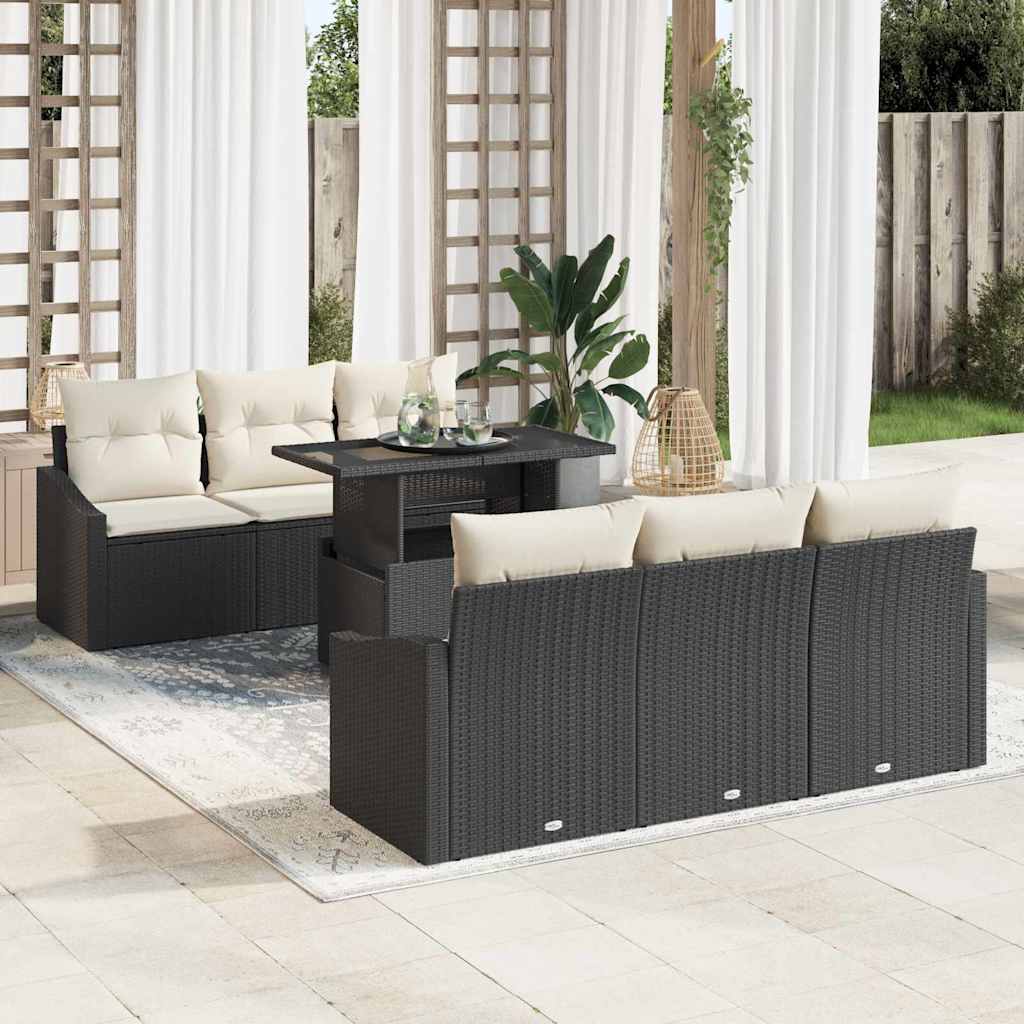 Havesofa Sæt 7 stk. Sort og Cream polyrattan
