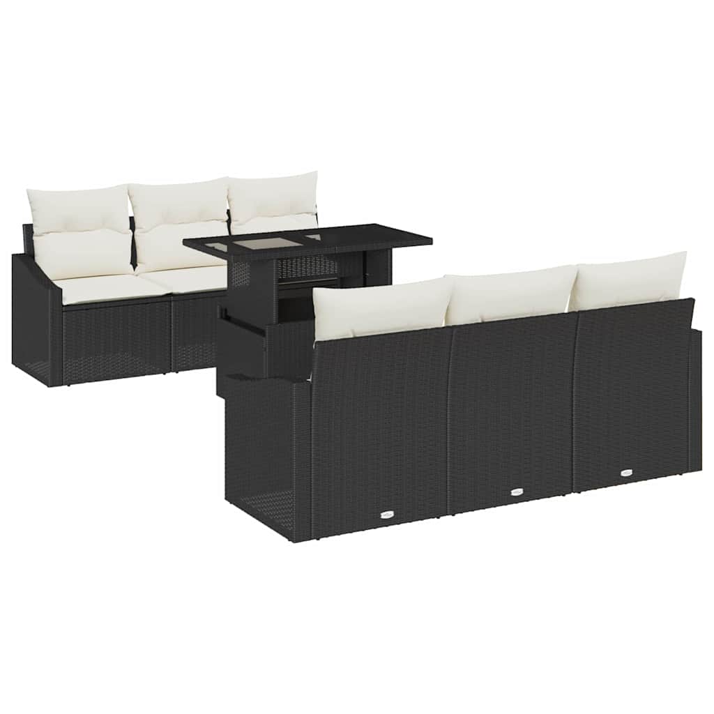 Havesofa Sæt 7 stk. Sort og Cream polyrattan