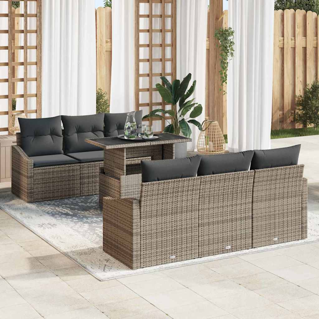 Havesofa Sæt 7 stk. Grå polyrattan