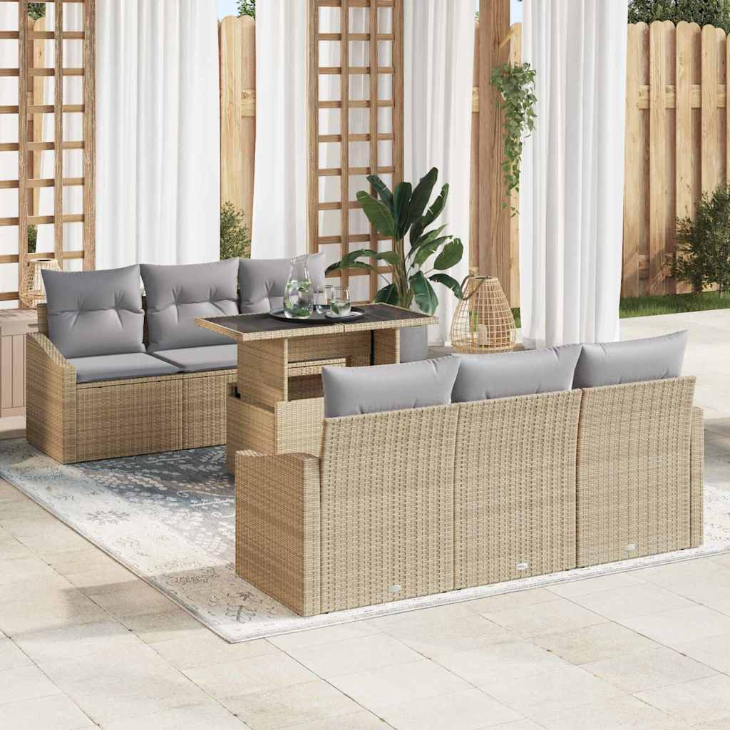 Havesofa Sæt 7 stk. Beige og lys grå polyrattan