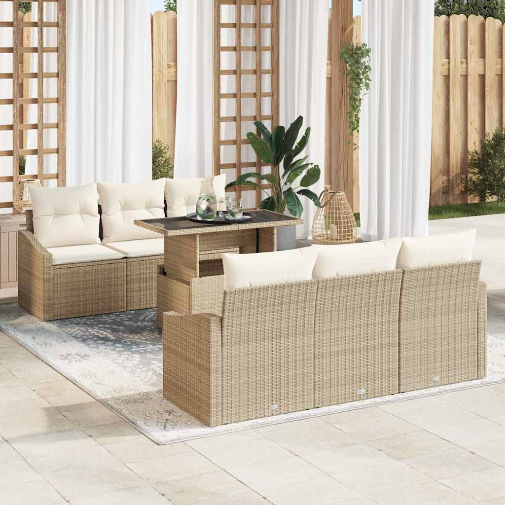 Havesofa Sæt 7 stk. Beige og creme polyrattan