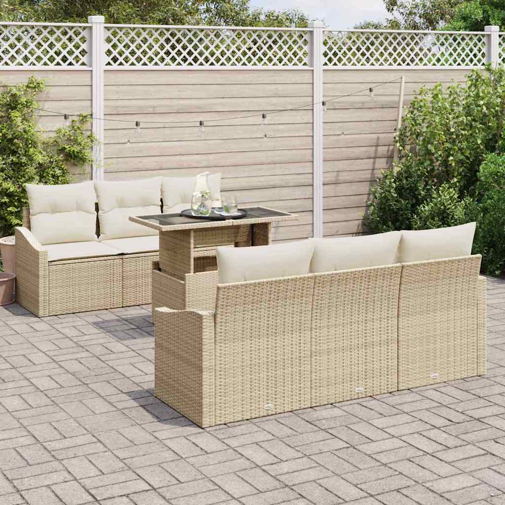 Havesofa Sæt 7 stk. Beige og creme polyrattan