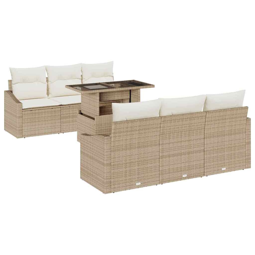 Havesofa Sæt 7 stk. Beige og creme polyrattan