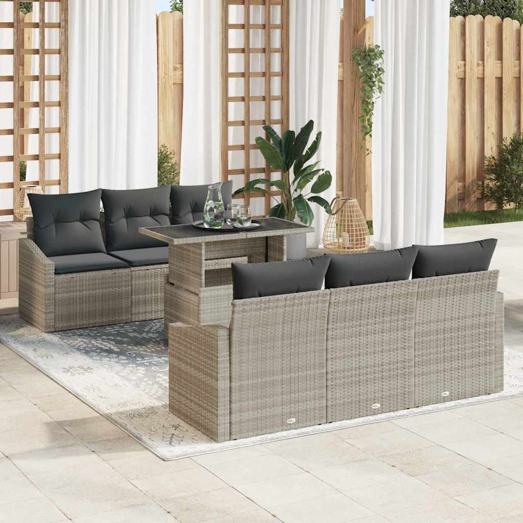 Havesofa Sæt 7 stk. Lysegrå polyrattan