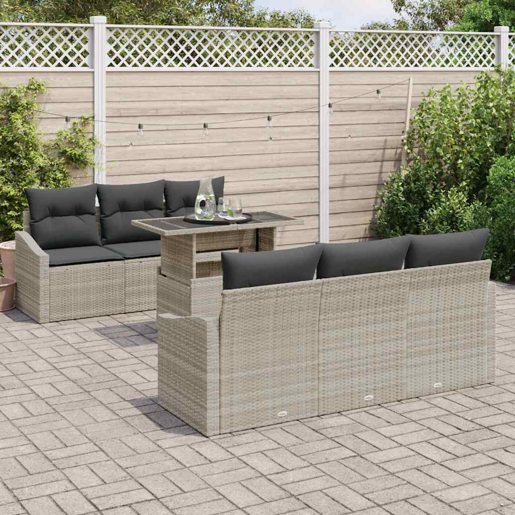 Havesofa Sæt 7 stk. Lysegrå polyrattan