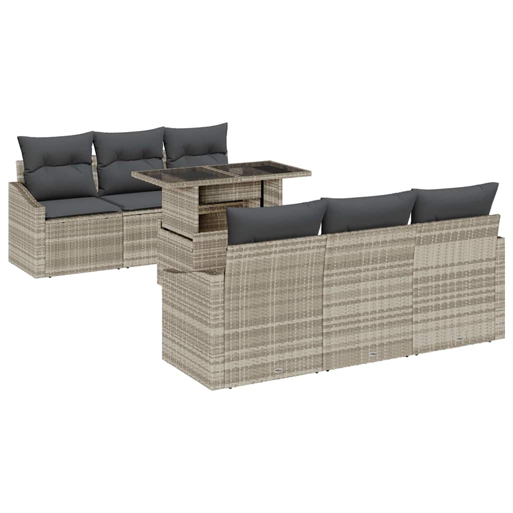 Havesofa Sæt 7 stk. Lysegrå polyrattan
