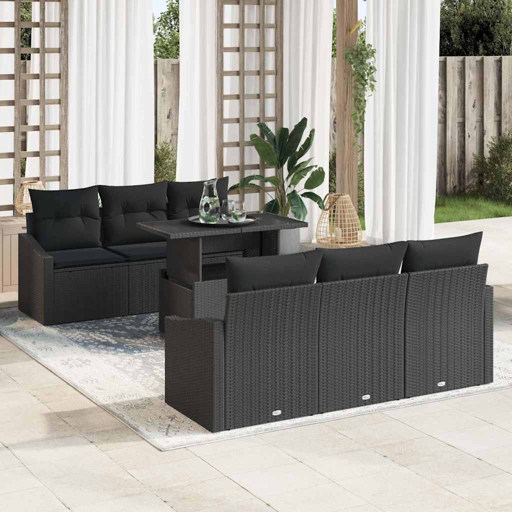 Havesofa Sæt 7 stk. Sort polyrattan