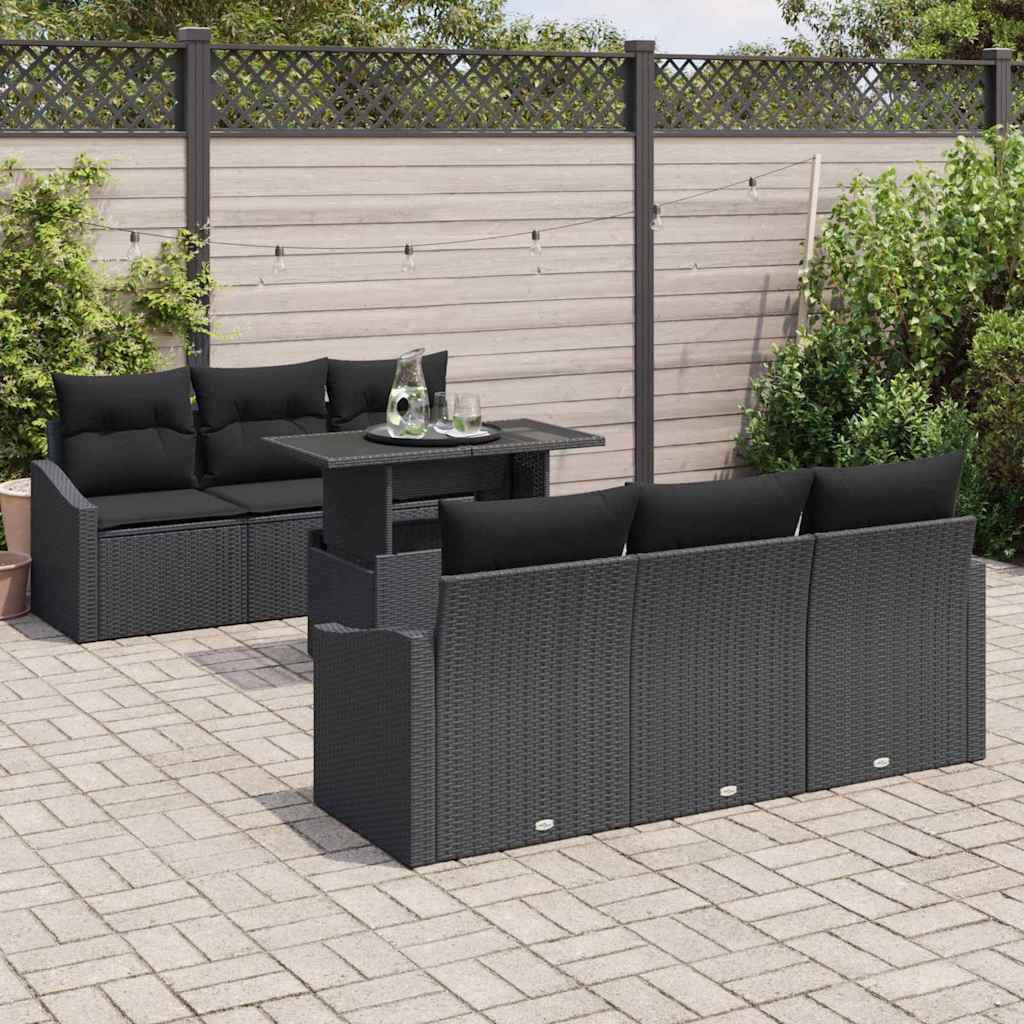 Havesofa Sæt 7 stk. Sort polyrattan