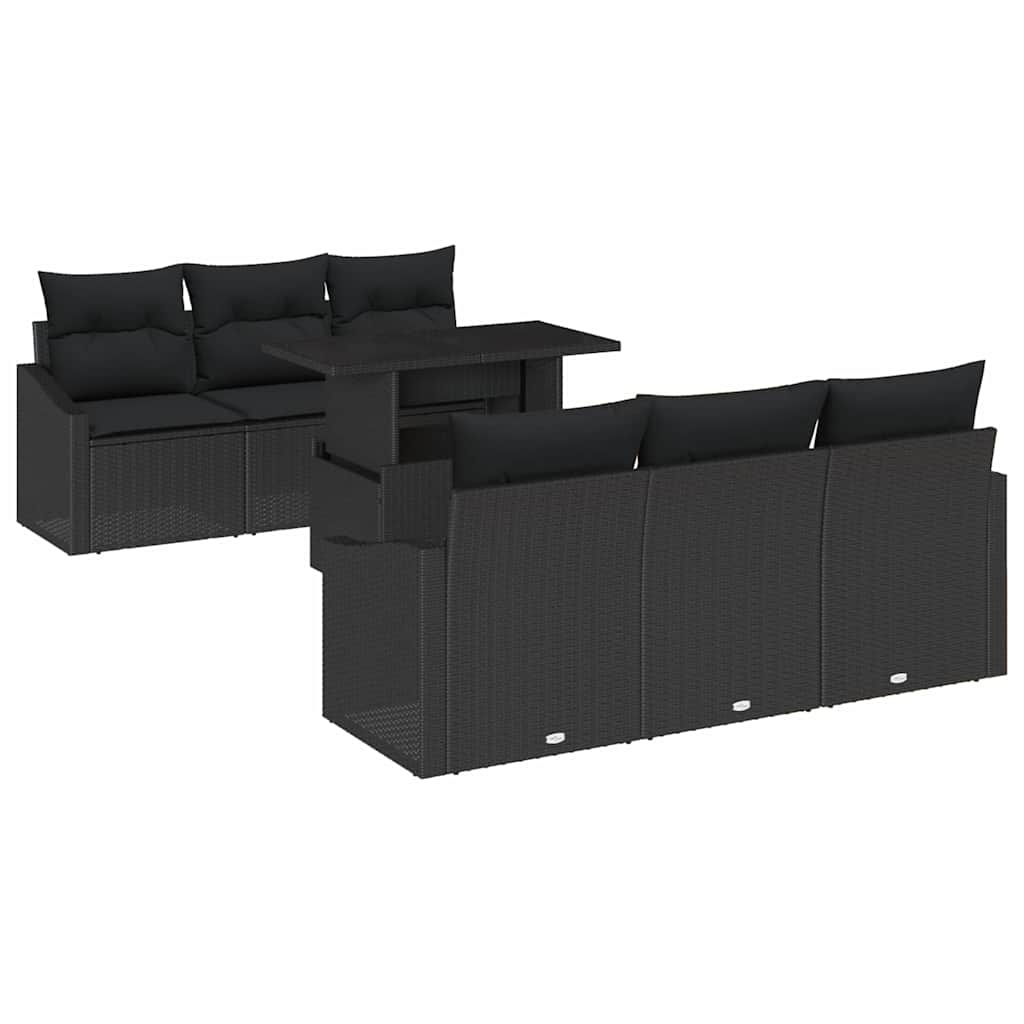 Havesofa Sæt 7 stk. Sort polyrattan