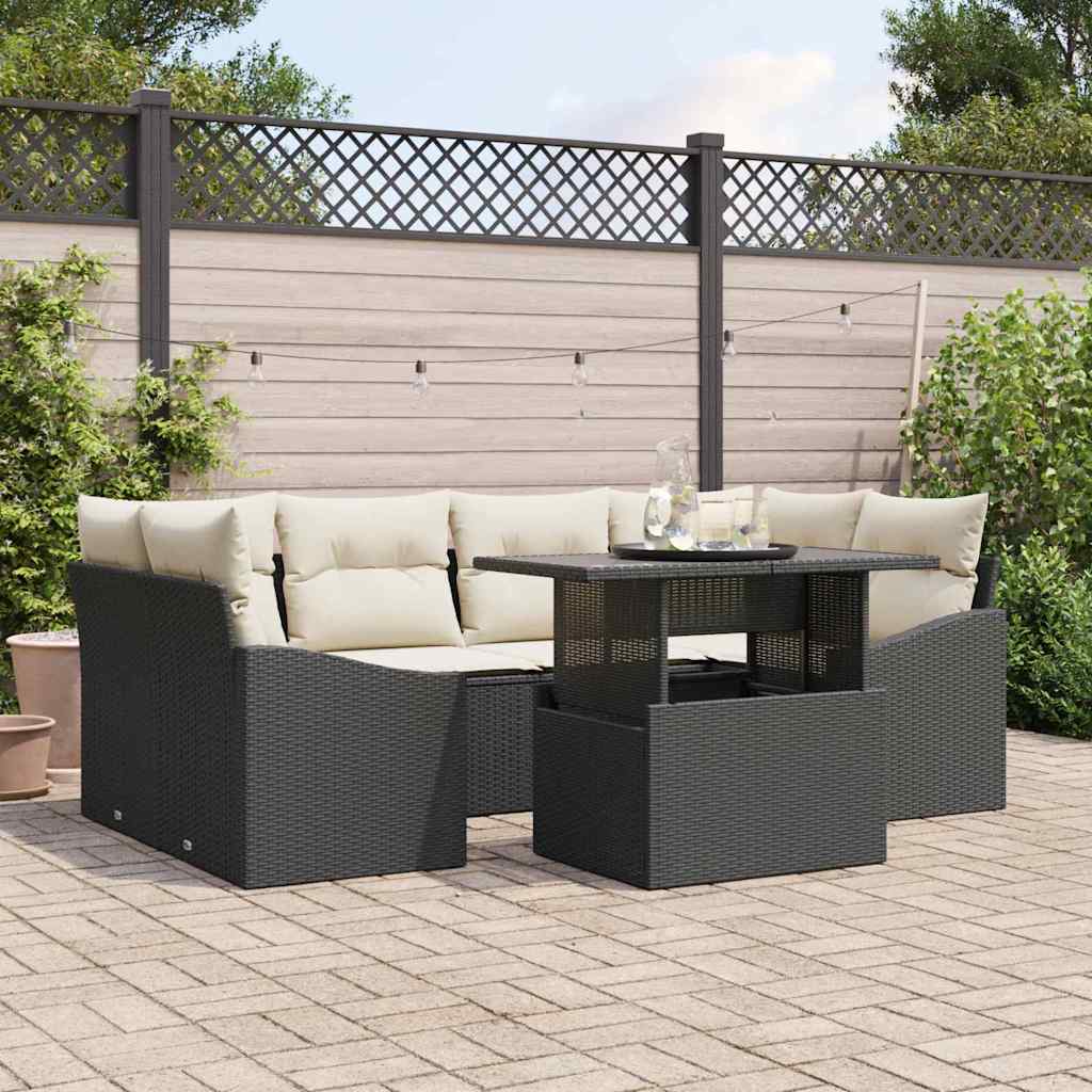 Havesofa Sæt 7 stk. Sort og Cream polyrattan