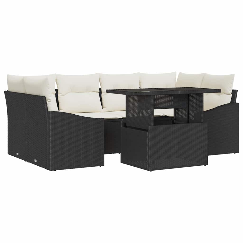 Havesofa Sæt 7 stk. Sort og Cream polyrattan