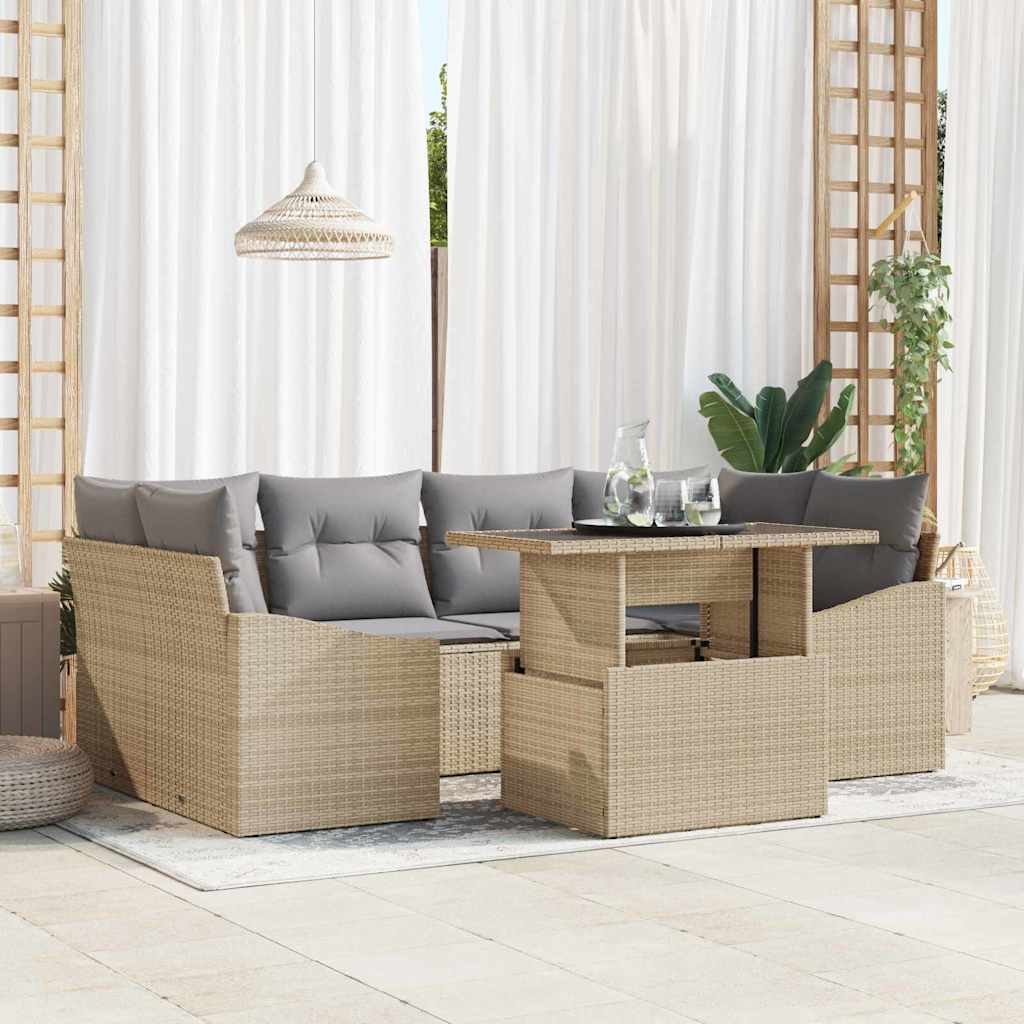 Havesofa Sæt 7 stk. Beige og lys grå polyrattan