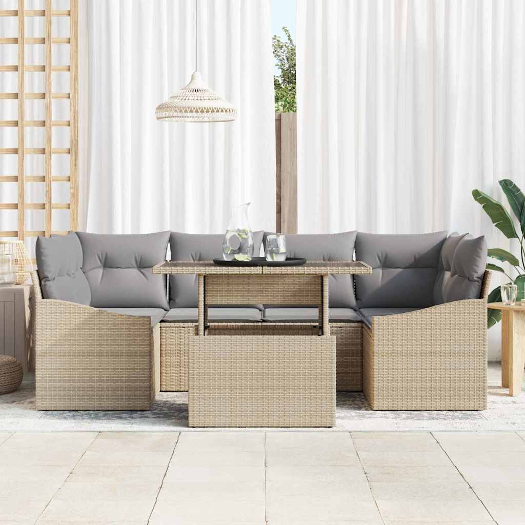 Havesofa Sæt 7 stk. Beige og lys grå polyrattan