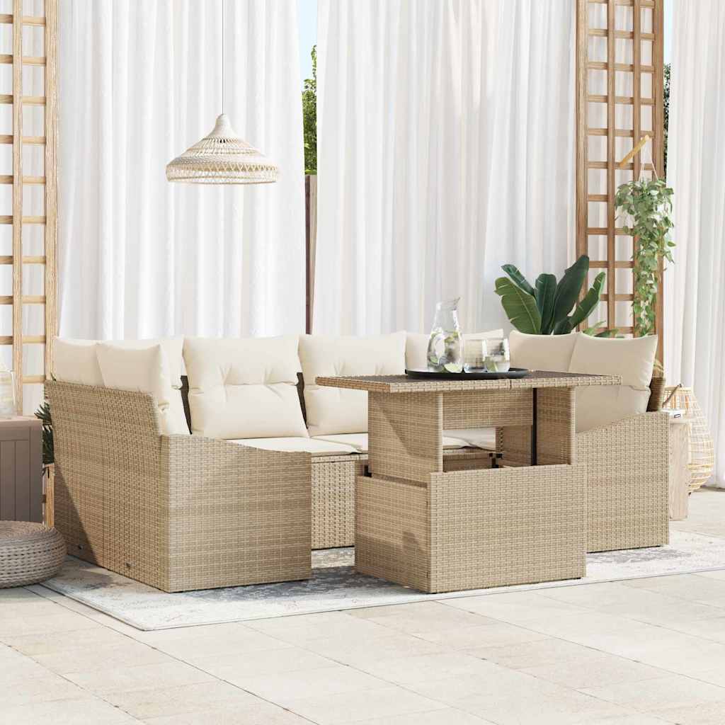 Havesofa Sæt 7 stk. Beige og creme polyrattan
