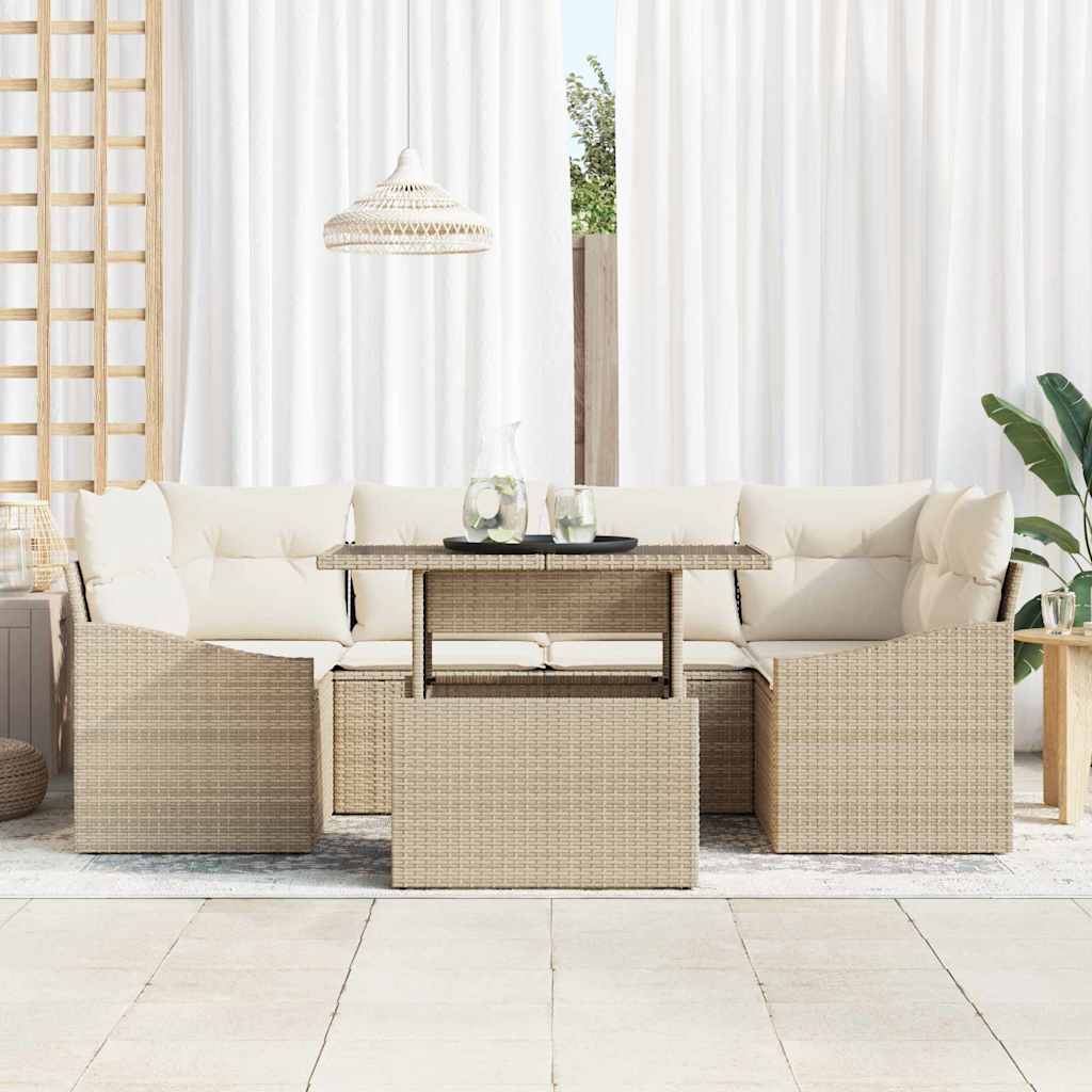 Havesofa Sæt 7 stk. Beige og creme polyrattan