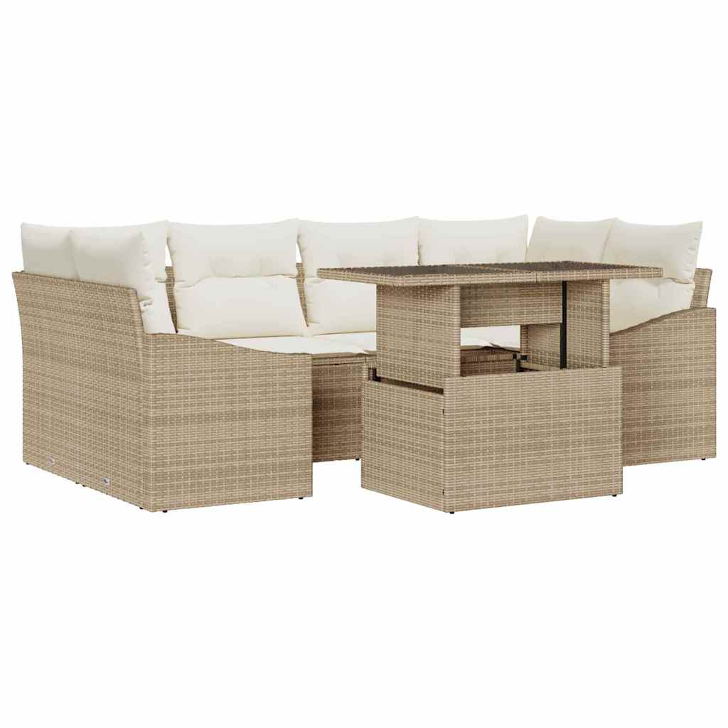 Havesofa Sæt 7 stk. Beige og creme polyrattan