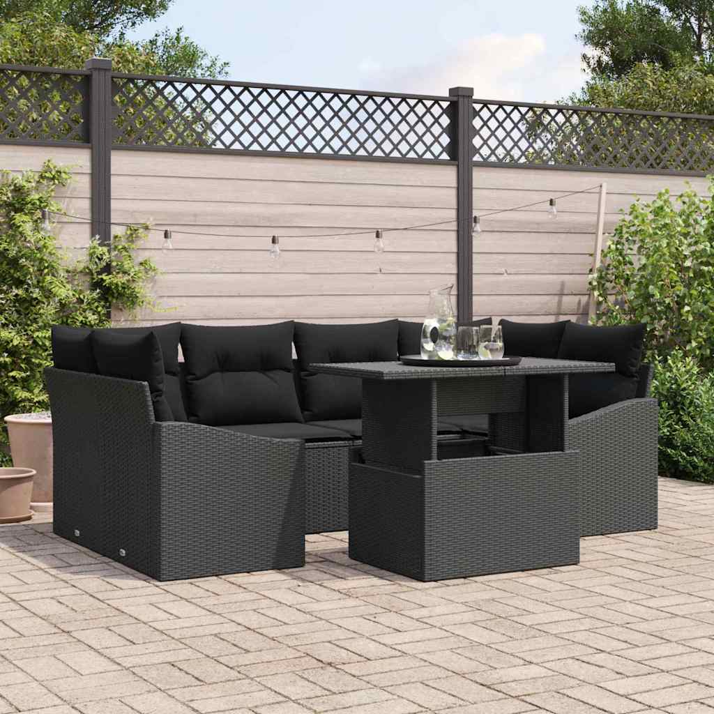 Havesofa Sæt 7 stk. Sort polyrattan