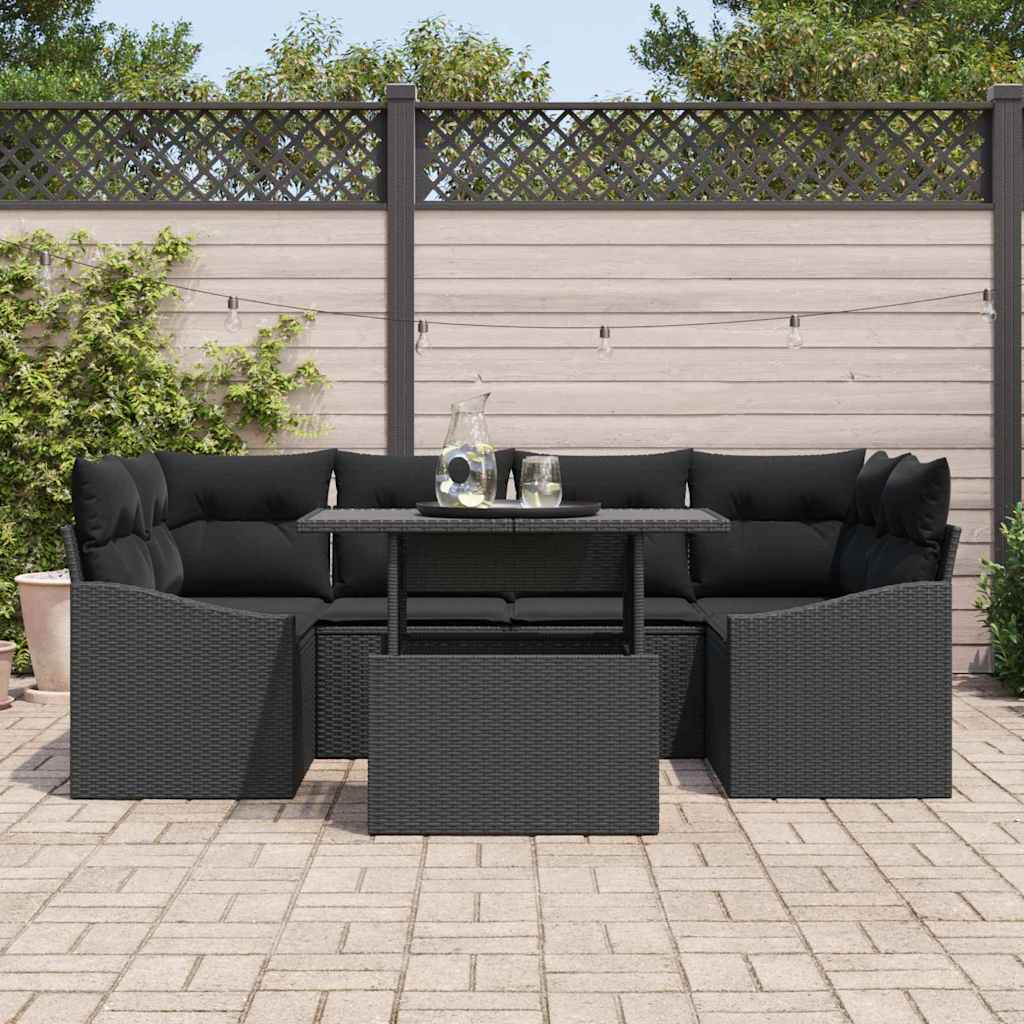 Havesofa Sæt 7 stk. Sort polyrattan
