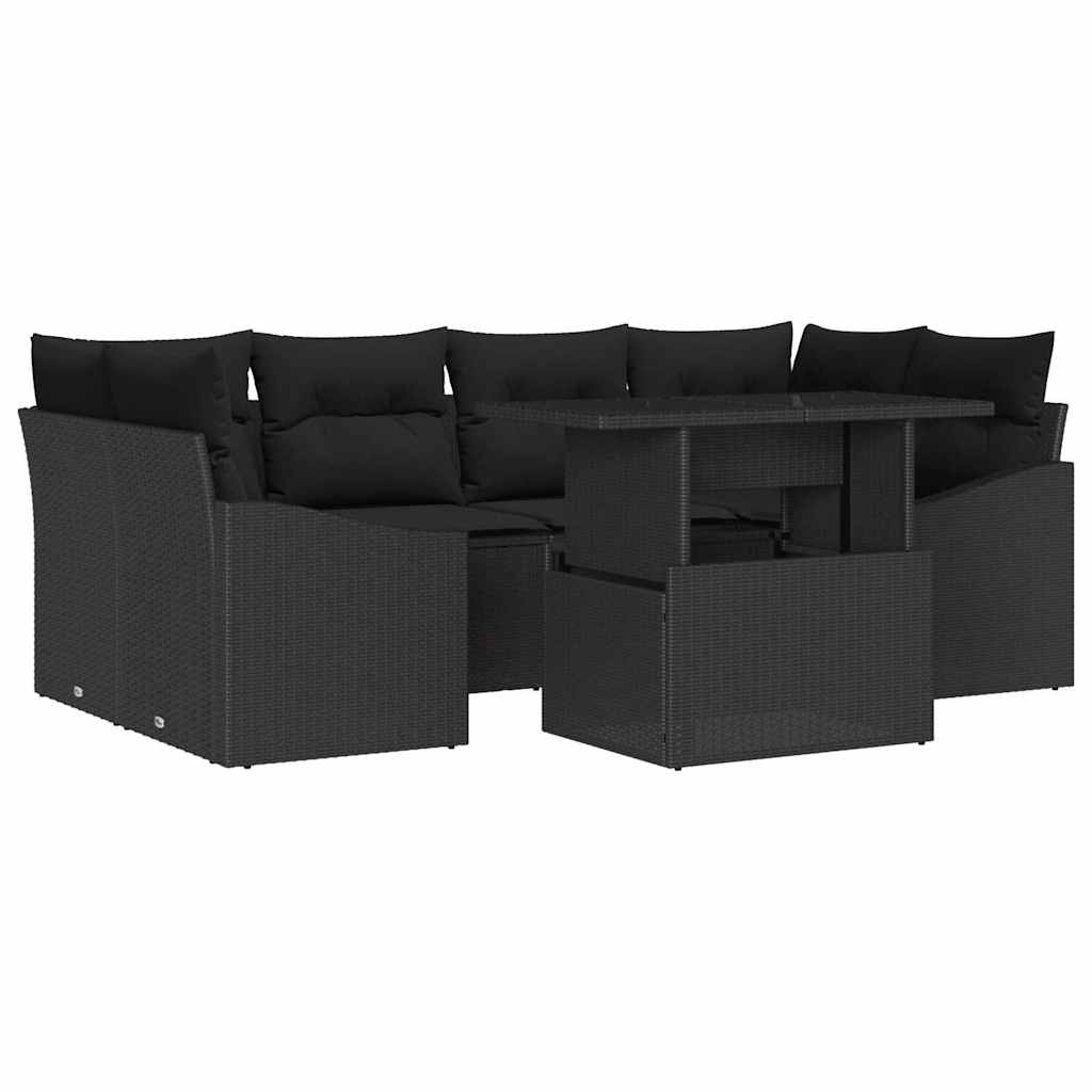 Havesofa Sæt 7 stk. Sort polyrattan