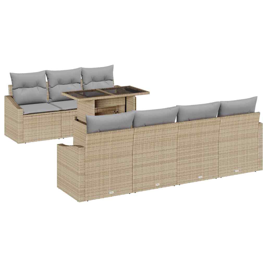 Havesofa Sæt 8 stk. Beige og lys grå polyrattan