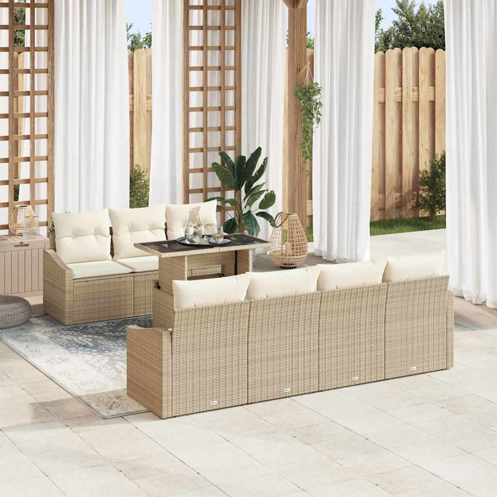 Havesofa Sæt 8 stk. Beige og creme polyrattan