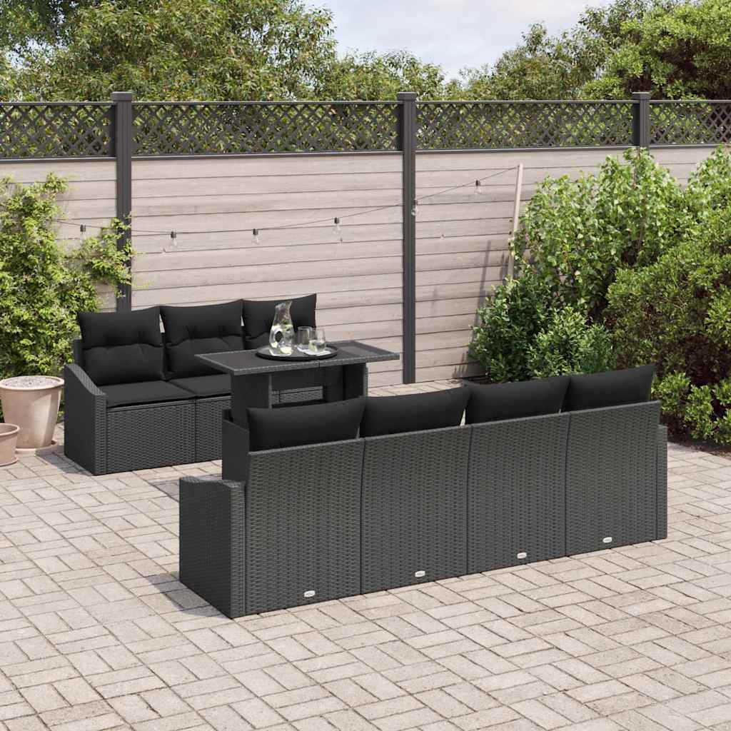 Havesofa Sæt 8 stk. Sort polyrattan