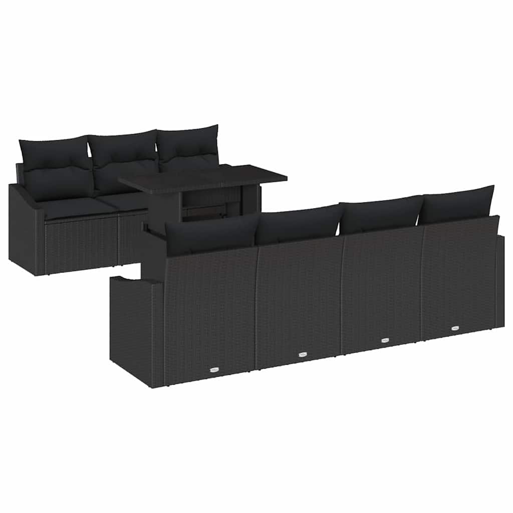Havesofa Sæt 8 stk. Sort polyrattan