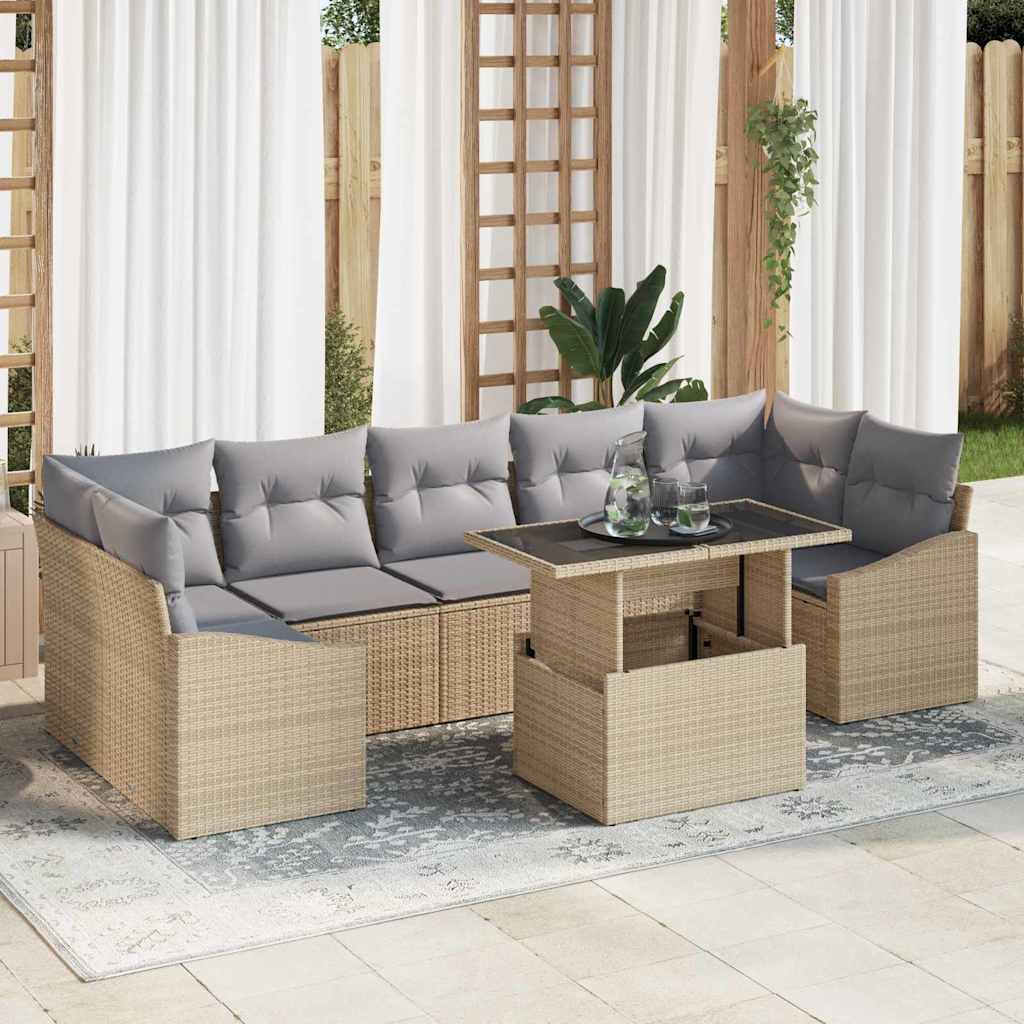 Havesofa Sæt 8 stk. Beige og lys grå polyrattan