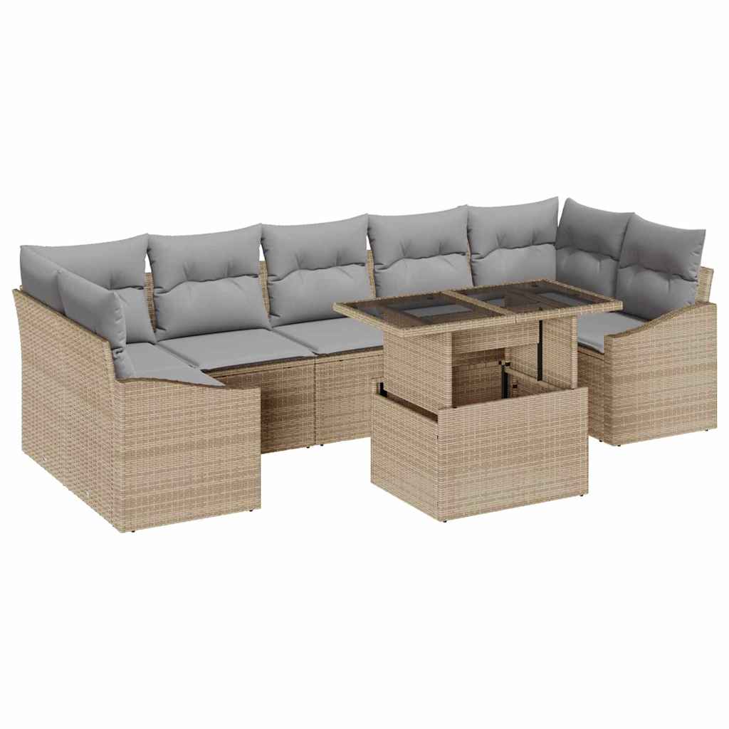 Havesofa Sæt 8 stk. Beige og lys grå polyrattan