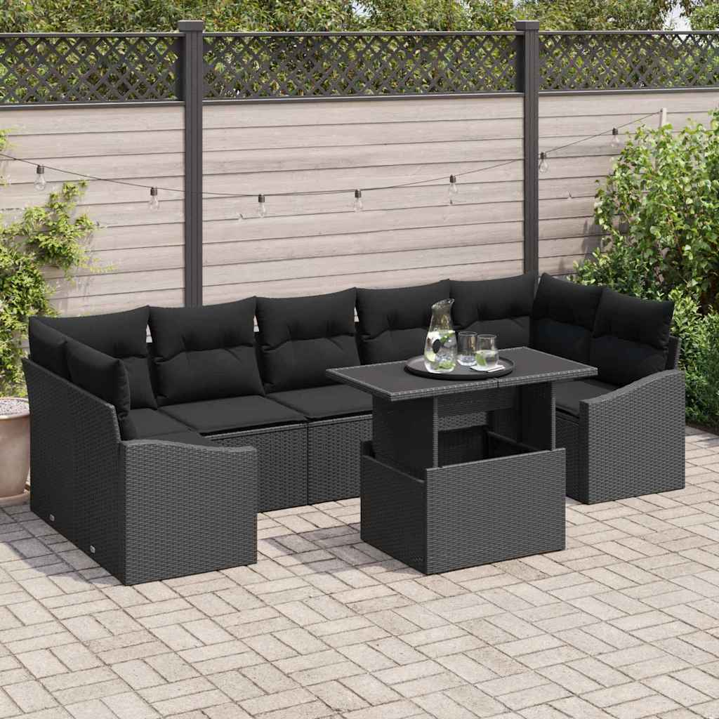 Havesofa Sæt 8 stk. Sort polyrattan