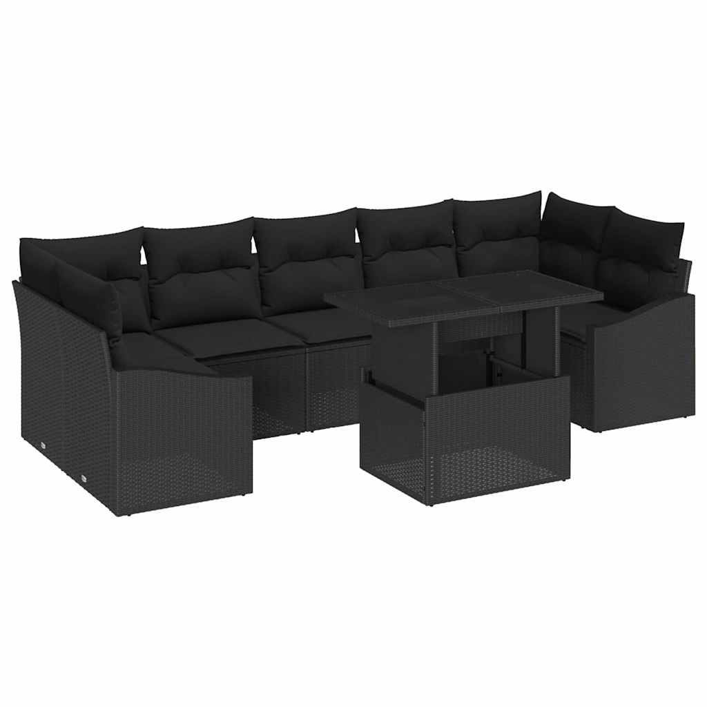 Havesofa Sæt 8 stk. Sort polyrattan