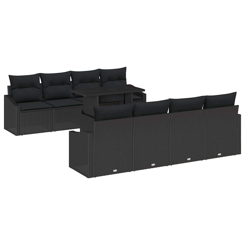 Havesofa Sæt 7 stk. Sort polyrattan