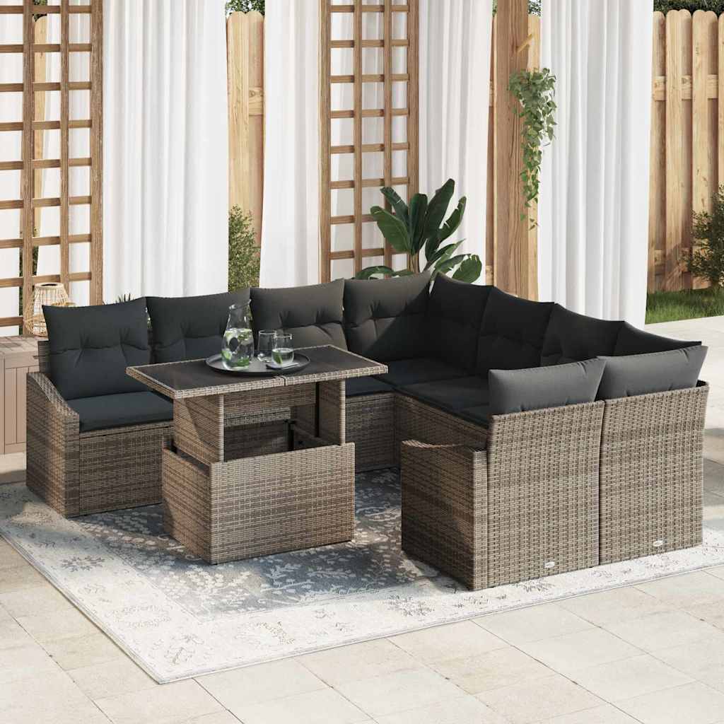 Havesofa Sæt 9 stk. Grå polyrattan