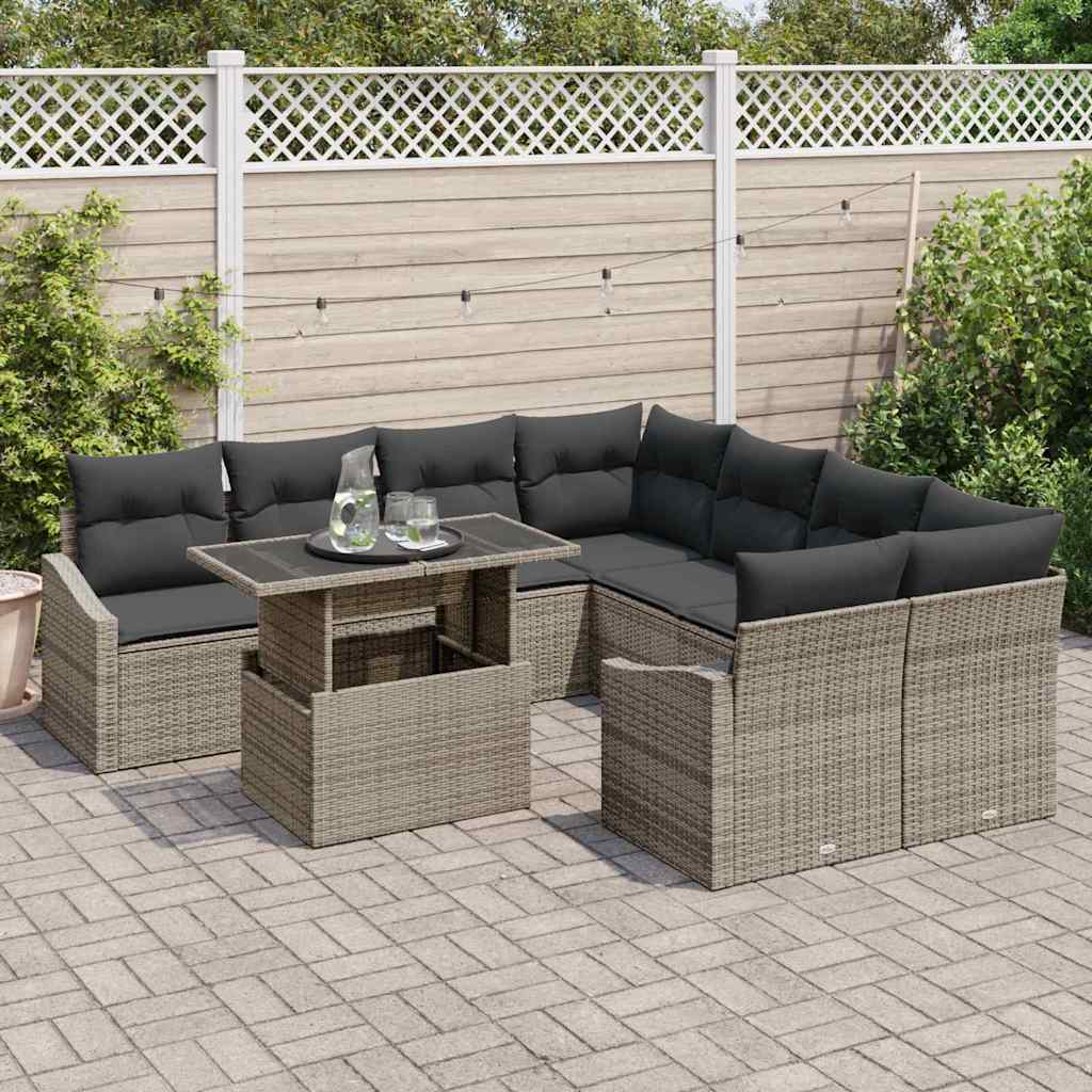 Havesofa Sæt 9 stk. Grå polyrattan