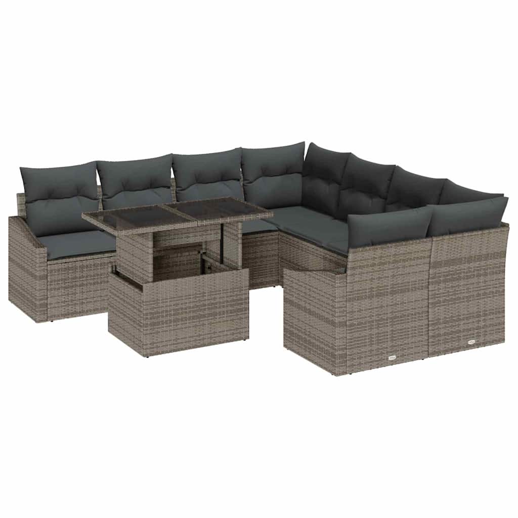 Havesofa Sæt 9 stk. Grå polyrattan