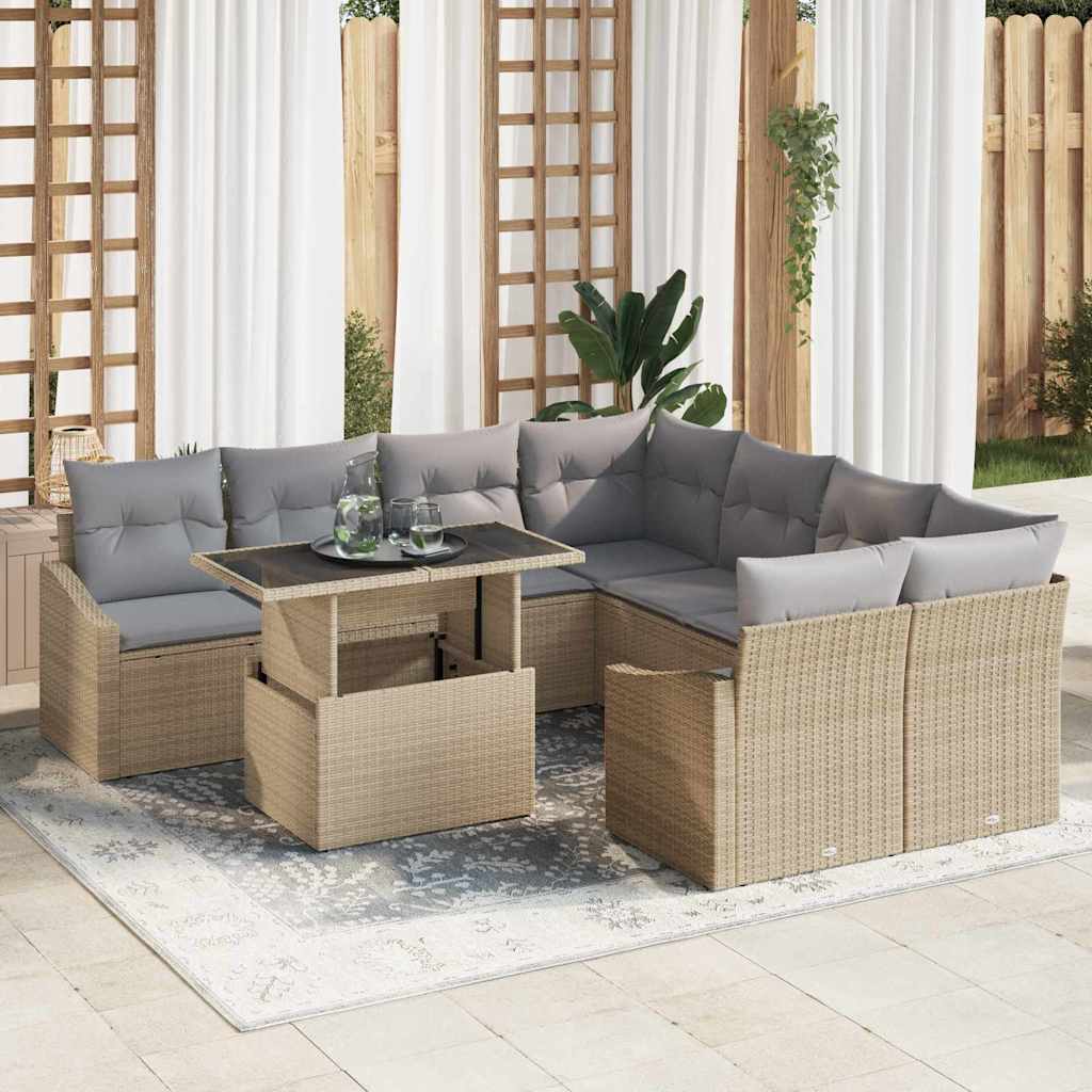 Havesofa Sæt 9 stk. Beige og lys grå polyrattan