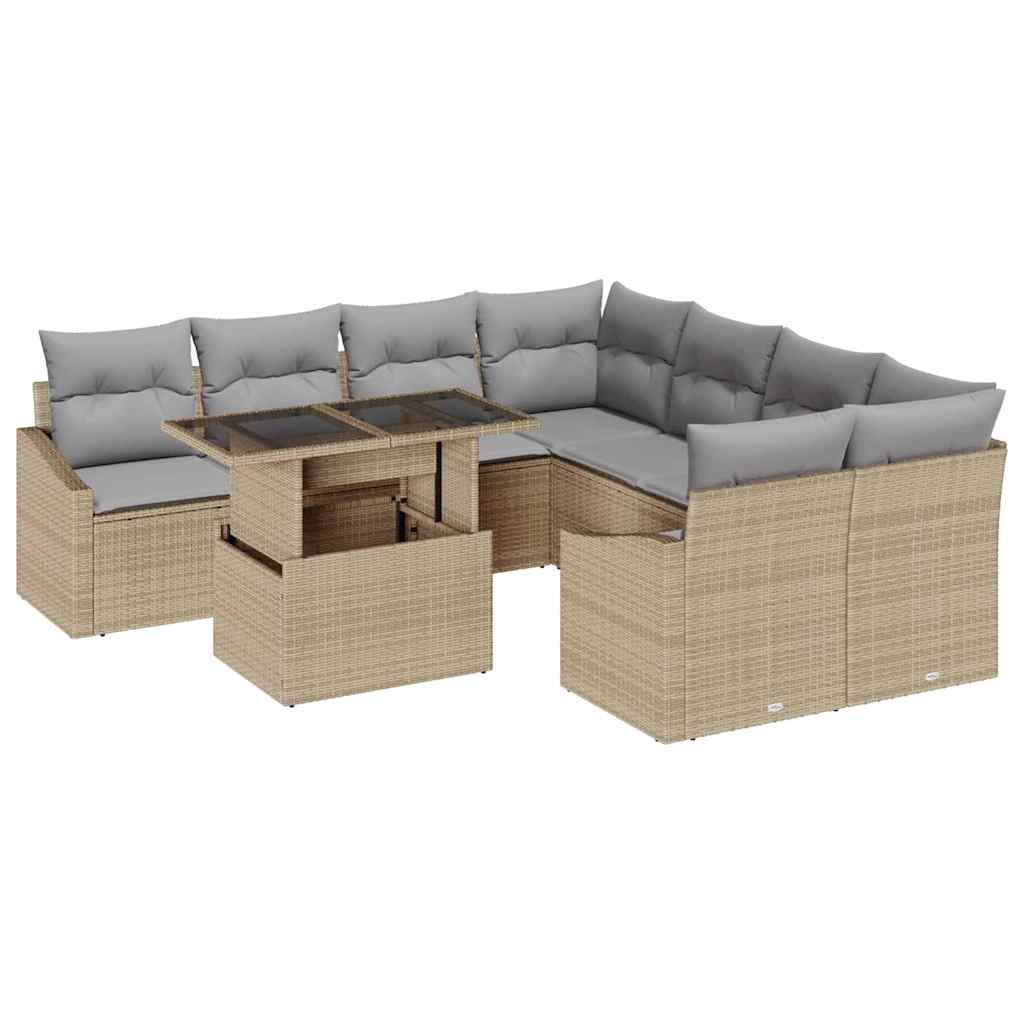 Havesofa Sæt 9 stk. Beige og lys grå polyrattan