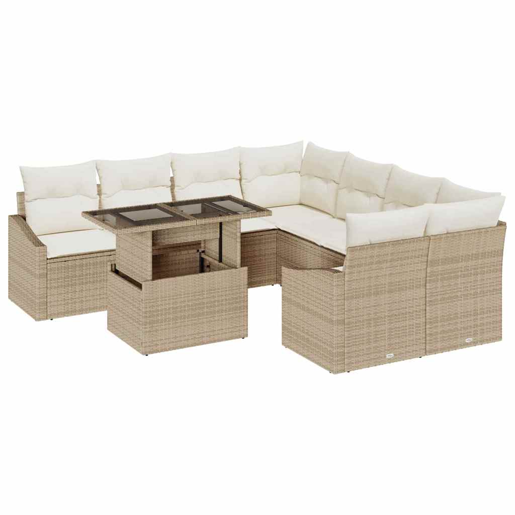Havesofa Sæt 9 stk. Beige og creme polyrattan