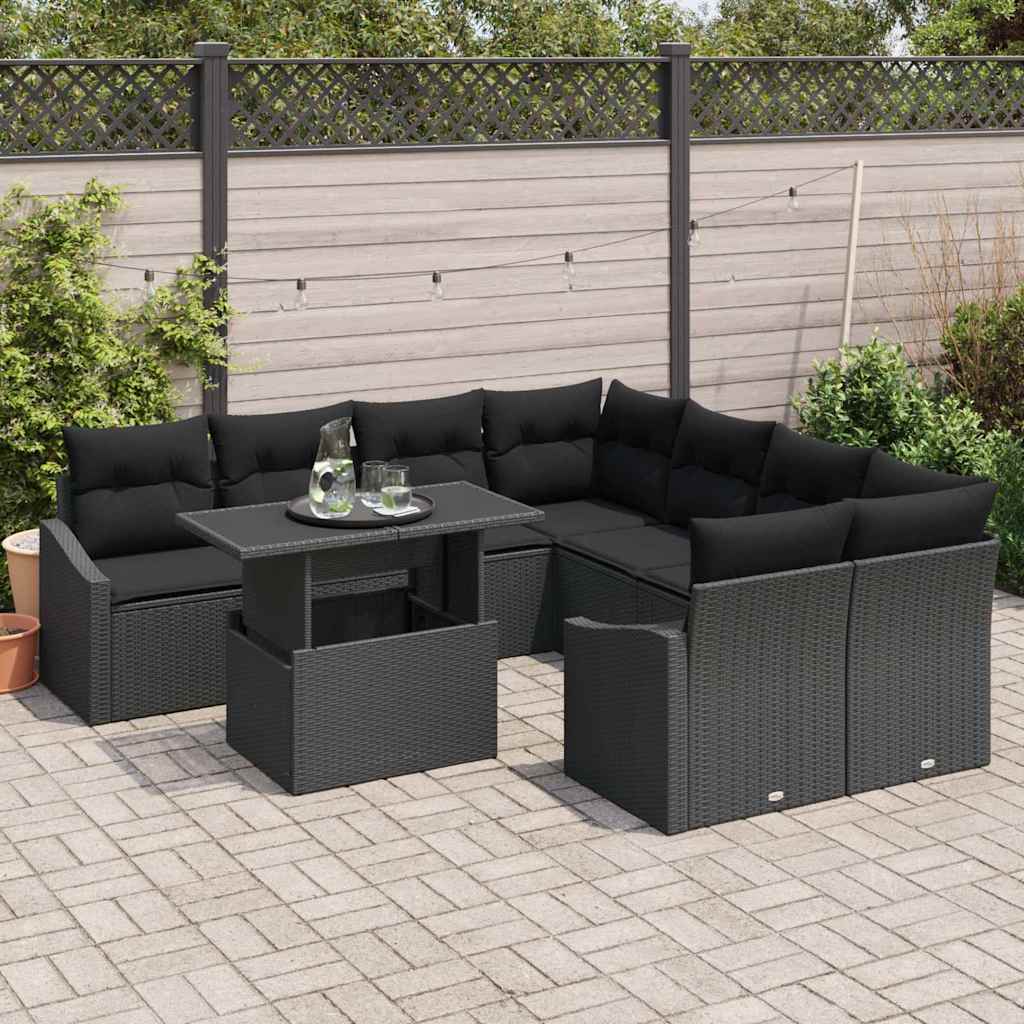 Havesofa Sæt 9 stk. Sort polyrattan