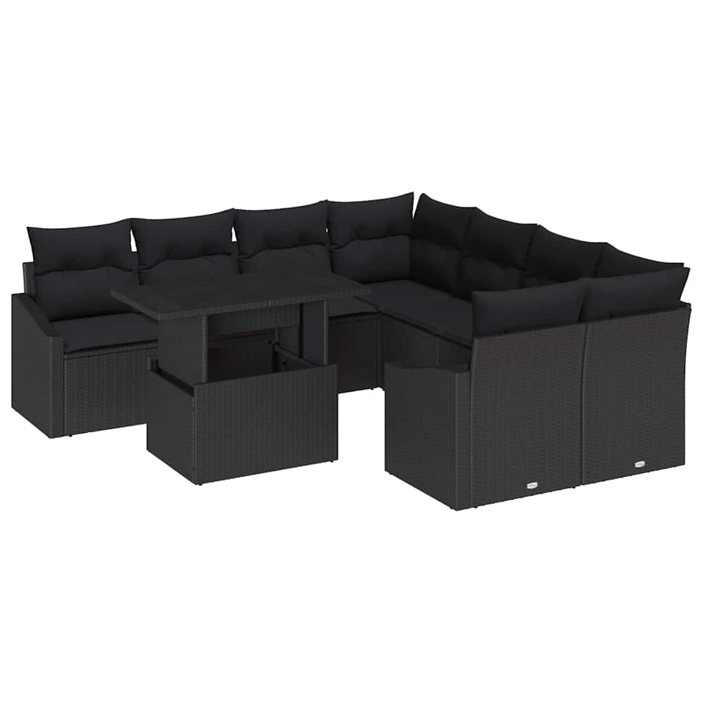 Havesofa Sæt 9 stk. Sort polyrattan