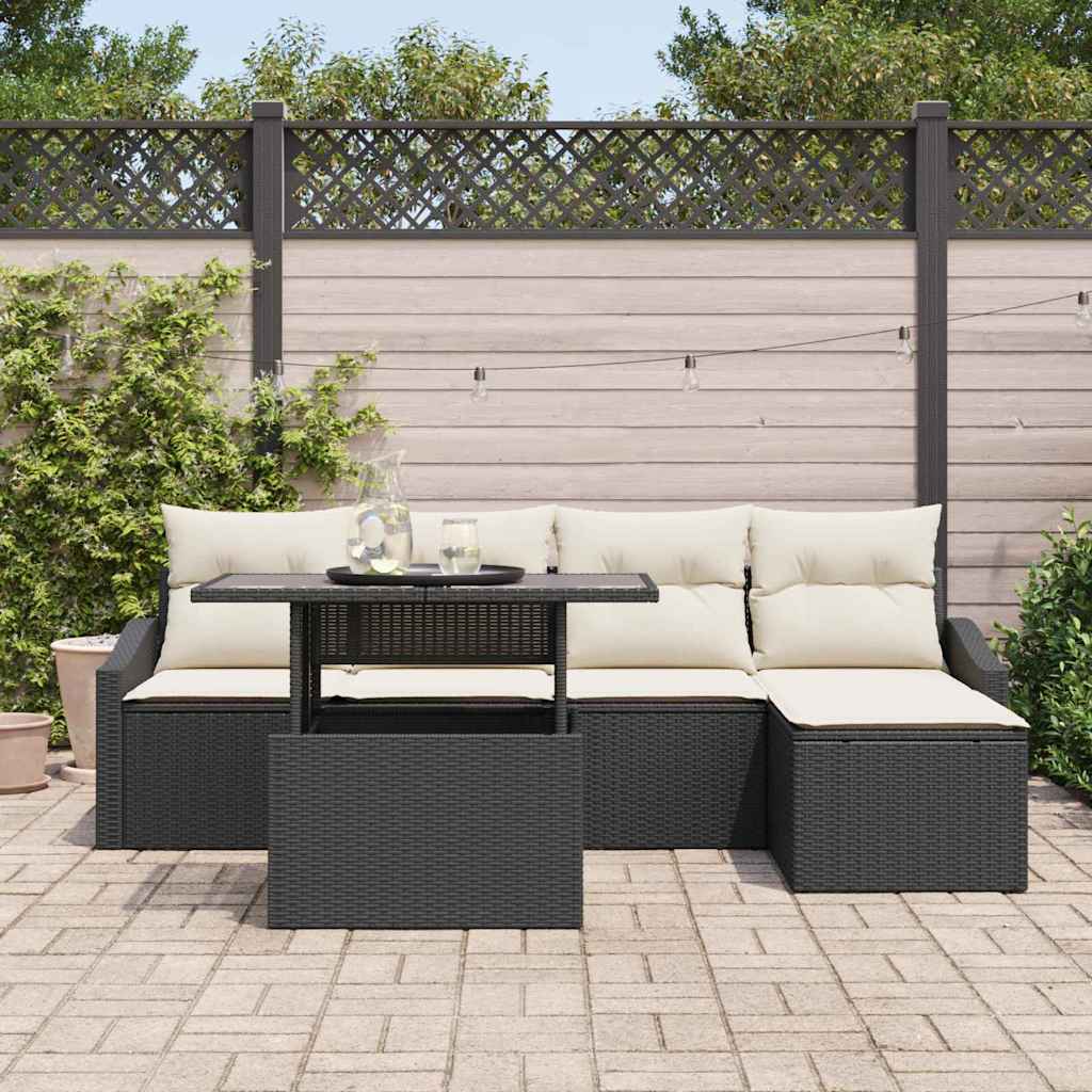 Havesofa Sæt 6 stk. Sort og Cream polyrattan