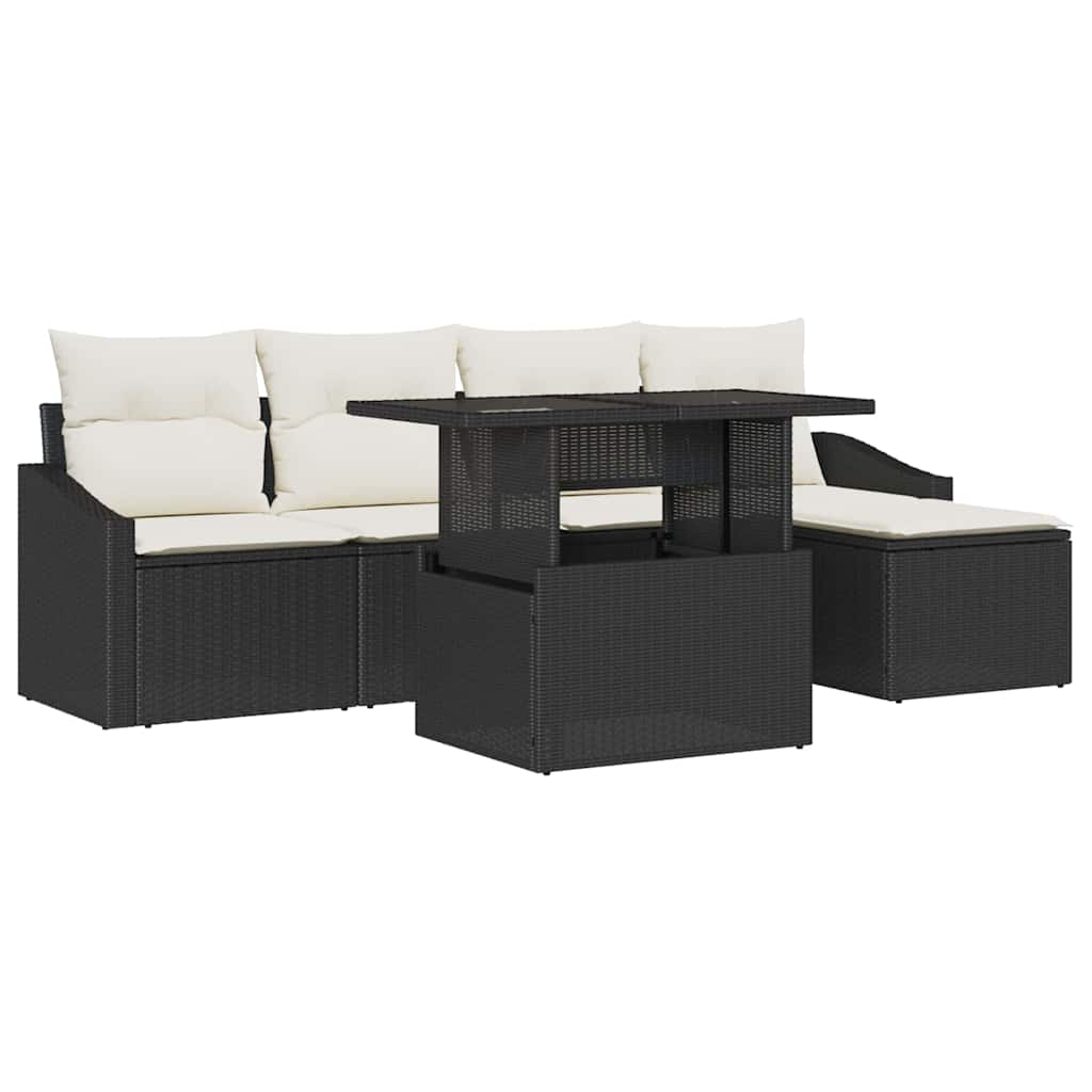 Havesofa Sæt 6 stk. Sort og Cream polyrattan