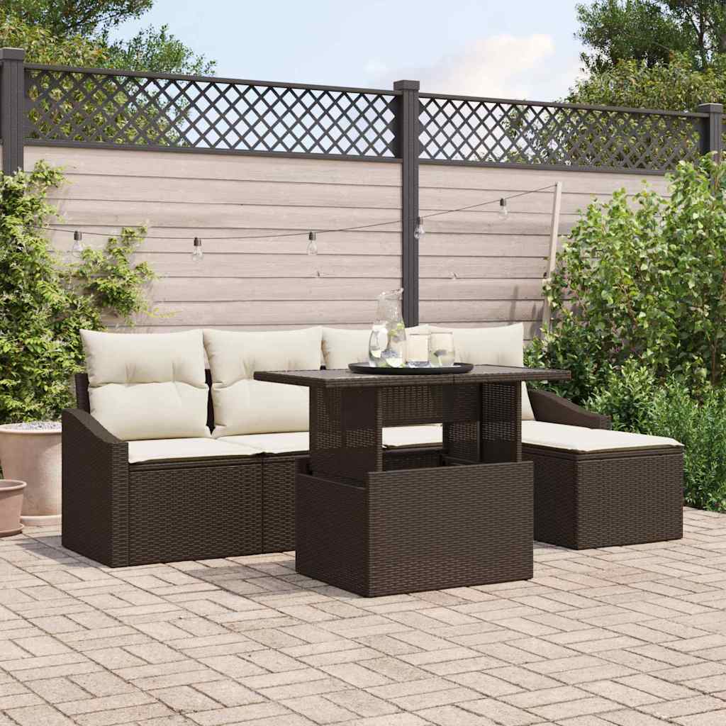 Havesofa Sæt 6 stk. Brun og Creme polyrattan
