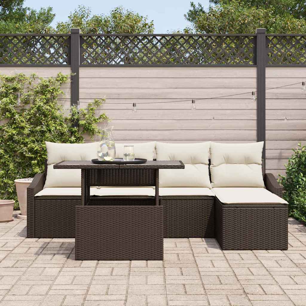 Havesofa Sæt 6 stk. Brun og Creme polyrattan