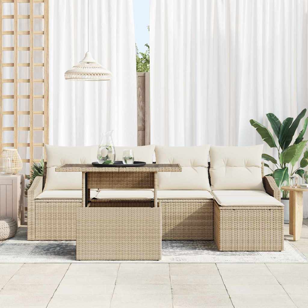 Havesofa Sæt 6 stk. Beige og creme polyrattan