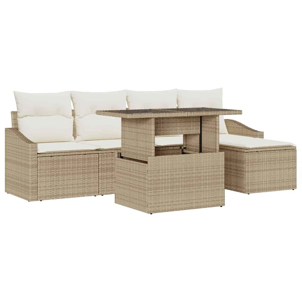 Havesofa Sæt 6 stk. Beige og creme polyrattan